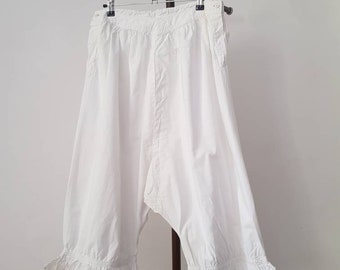 Antique French Bloomers white cotton monogram broderie anglaise trim early 1900s