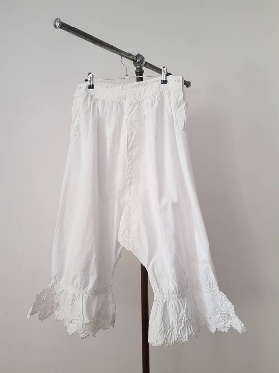 Antique French Bloomers White Cotton Monogram Broderie