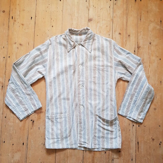 1950s French Stripe Pyjamas Set Shirt Pants Trouse