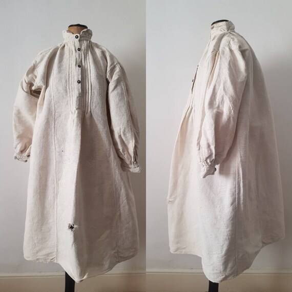 Romanian linen smock shirt dress natural linen pea