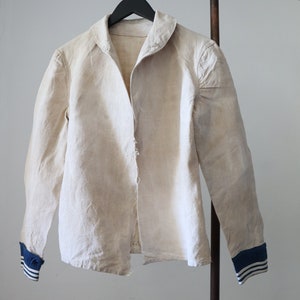 1920s French Naval Navy Sailor Jacket Linen Shirt Top Stamped Military