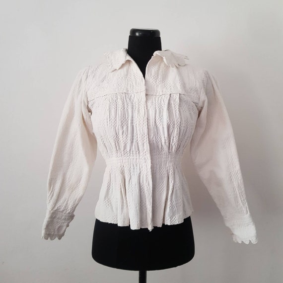 1930s Slovakian folk blouse textured waffle cotton