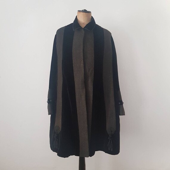 Antique French Velvet Coat Woven Beading Soutache