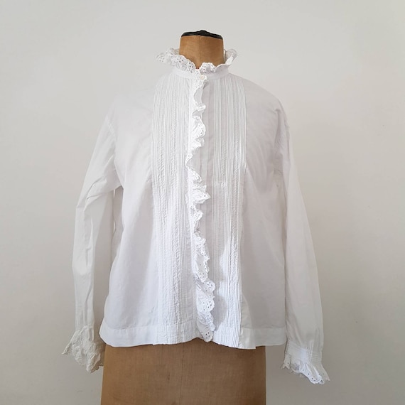 Antique French White Cotton Blouse Embroidered Pin