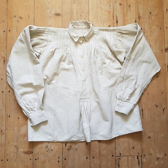 1930s Hungarian natural linen shirt blouse Folk tr