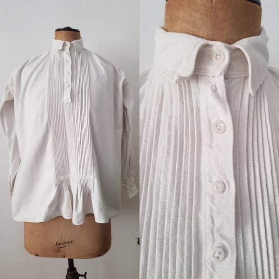 1930s Romanian Linen Smock Shirt Blouse Button Col