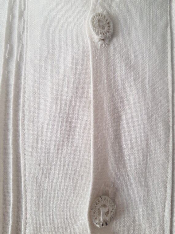 1930s Slovakian White linen shirt button collar t… - image 3