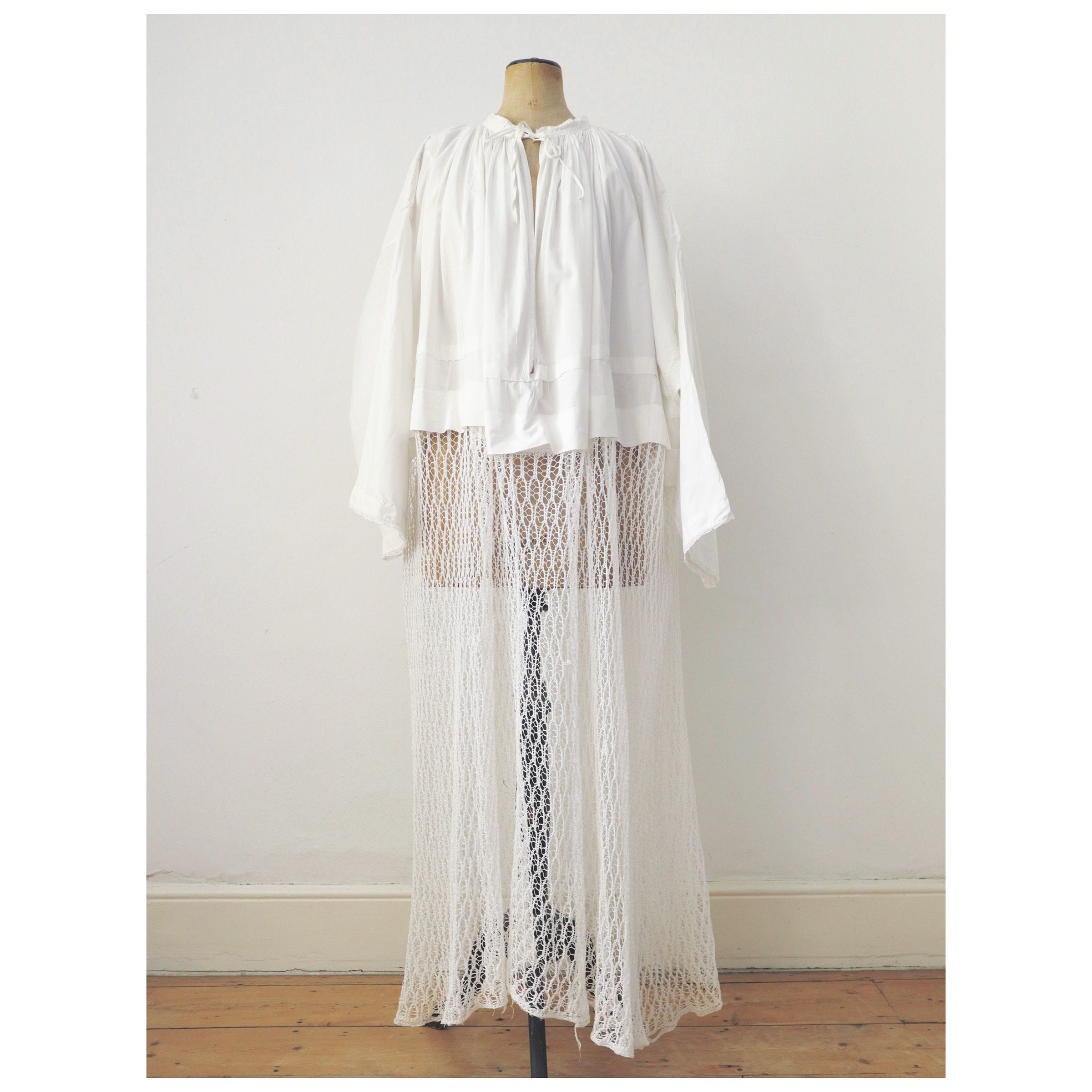 Early 1900s French Robe Dress Aube Church Smock Crochet Lace  