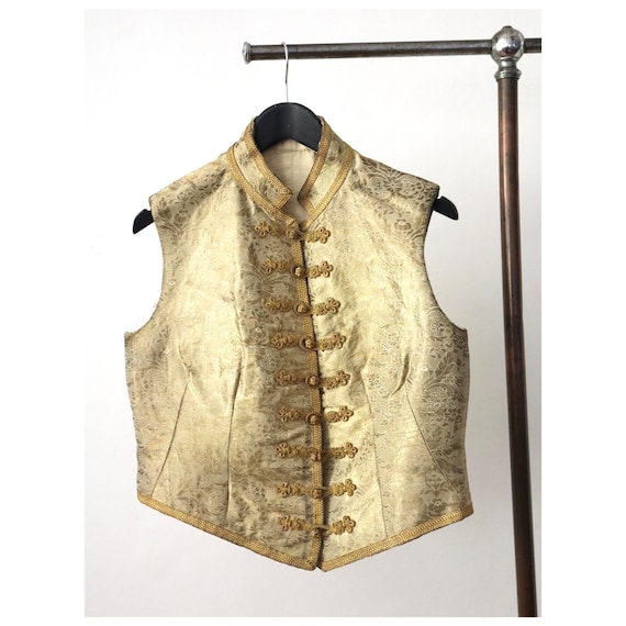 Antique 19th Century Gold Brocade Vest Metal Thre… - image 1
