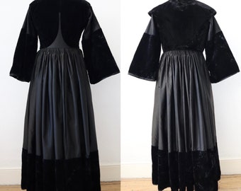 Antique French Breton Costume Dress Bodice Black Velvet Cotton Indigo late 19th century traditional clothing Britanny