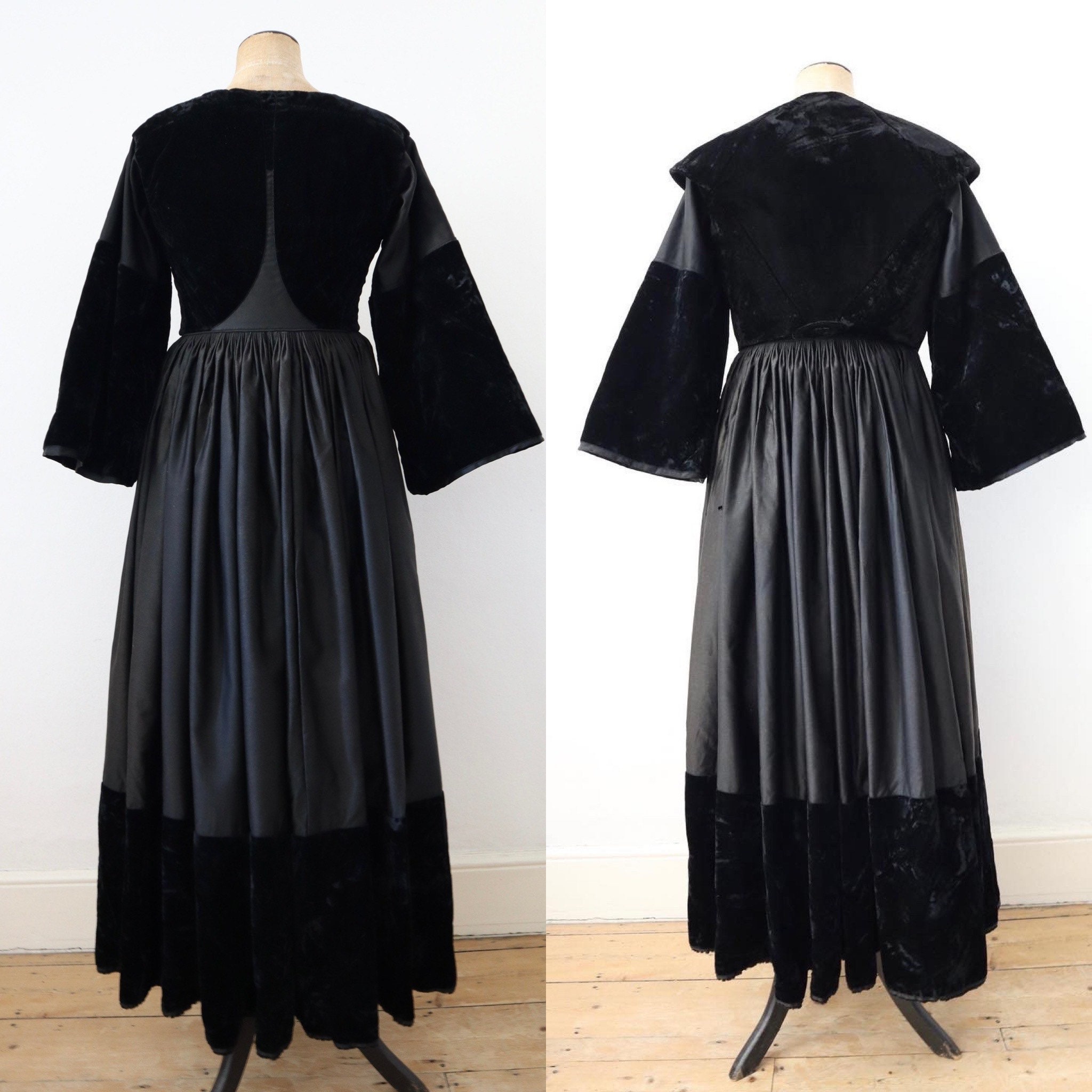 Antique French Breton Costume Dress Bodice Black Velvet Cotton 