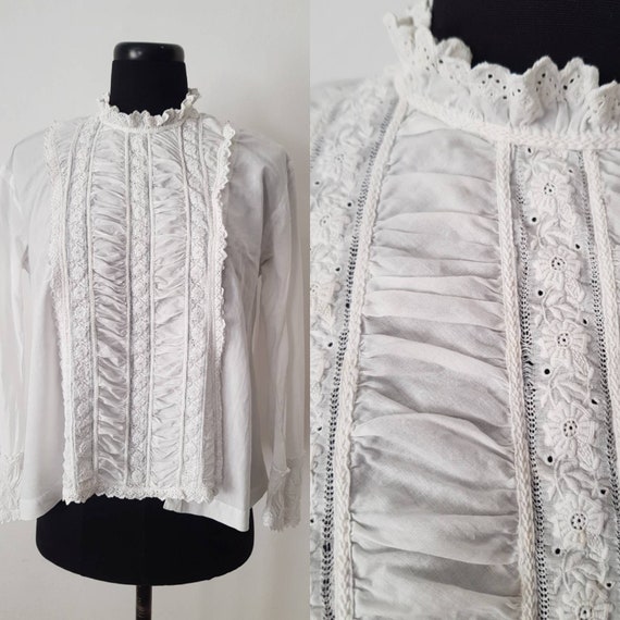 Antique French white cotton lace blouse early 1900