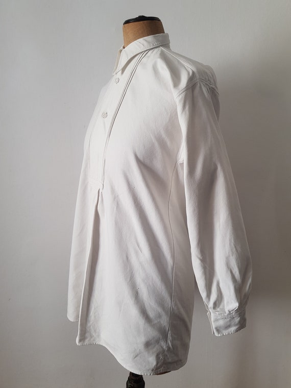 1930s Slovakian White linen shirt button collar t… - image 5