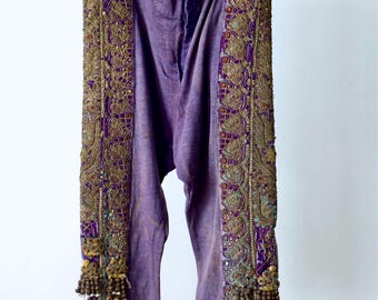 Antique French matador style embroidered costume breeches purple cotton silk velvet panels c1910s