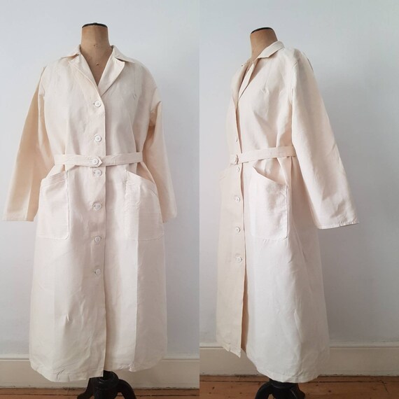 1940s French Military Long Cotton Jacket Pockets … - image 1