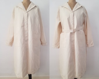 1940s-50s French Military Hospital Cotton Coat Jacket Chore Vintage Unworn Deadstock Workwear Cream