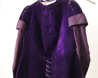 Antique 1887 French Opera Costume Tunic: Purple Silk Velvet Doublet