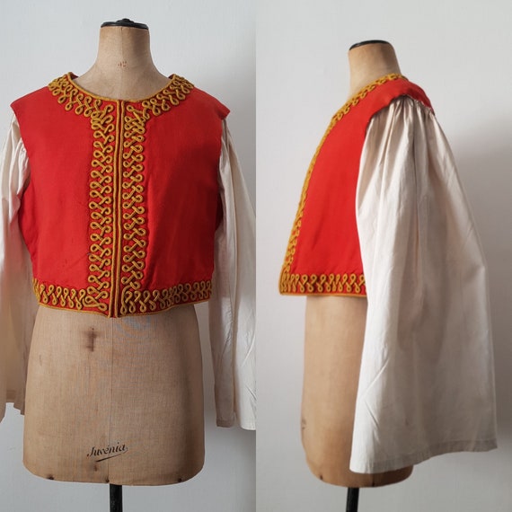 1920s -30s French Theatre Costume Jacket Red Wool