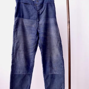 1940s–1950s French Moleskin Workwear Trousers – “Le Parfait” with Patched and Darned Repairs