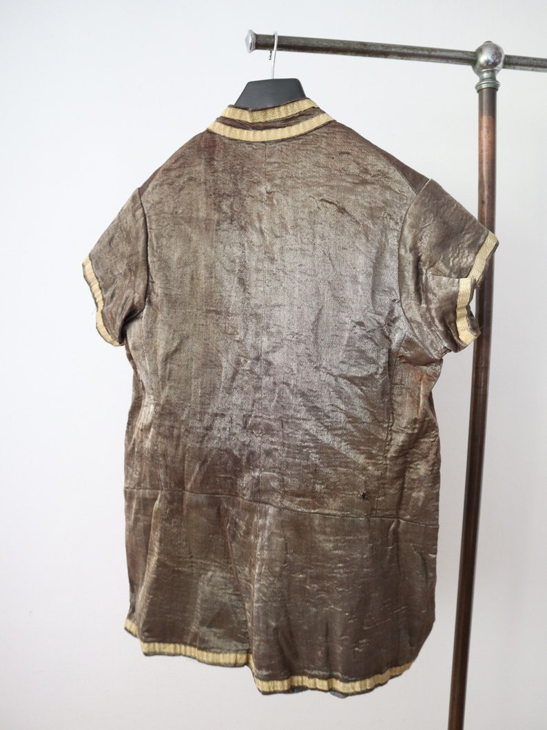 Antique Bronze Lamé Tunic Top French Opera Theatre Costume Metal Thread Chinese Style 1910s image 9