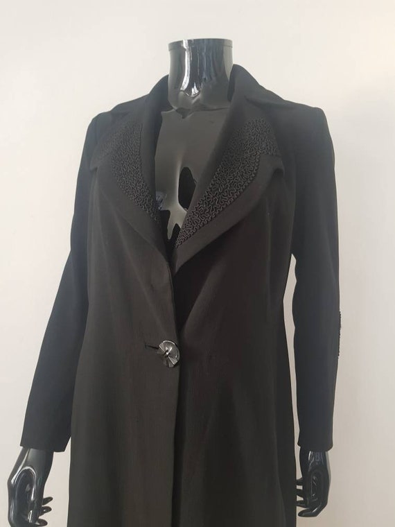 1930s Deco Jacket Black Crepe Long Line Soutache R
