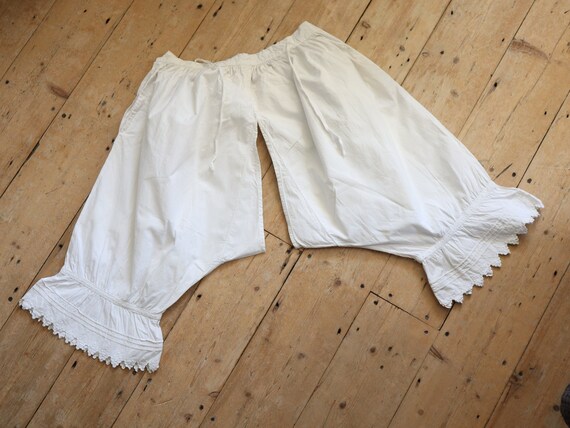 Antique French Bloomers white cotton embroidery p… - image 1