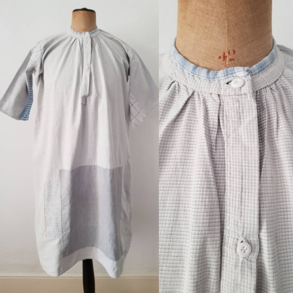 1930s French Workwear Shirt Dress Cotton Patched R