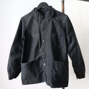 1940s French Black Moleskin Workwear Chore Jacket Coat Le Salvetat