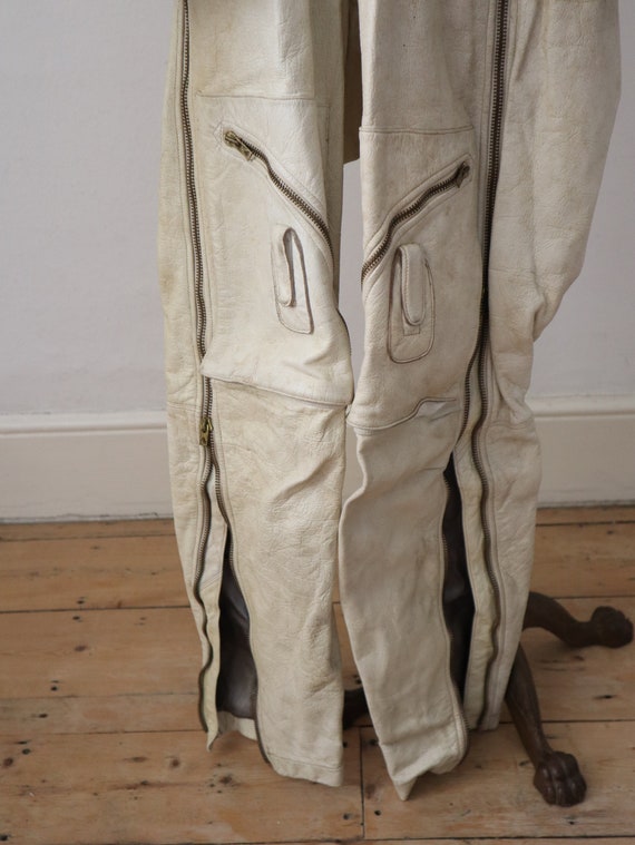 1970s Cream Leather Motorcycle Suit French Racing Gem