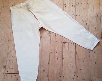 1930s French cream cotton under trousers cinch back button ankle