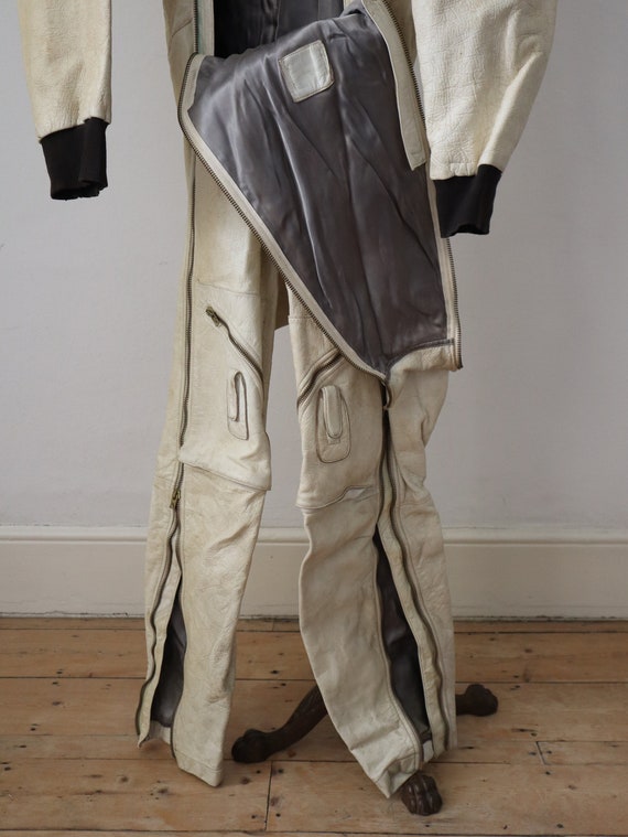 1970s Cream Leather Motorcycle Suit French Racing Gem