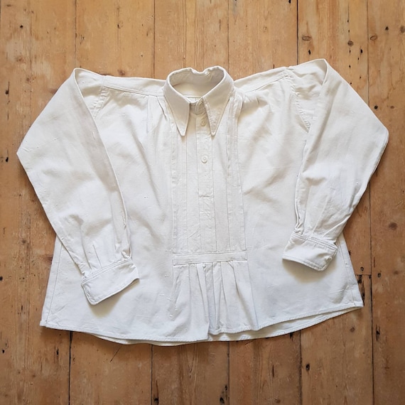 1930s Hungarian natural linen folk shirt blouse Ea