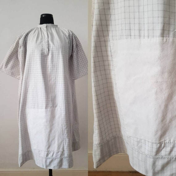 1930s French Workwear Chore Shirt Dress Checked Sh