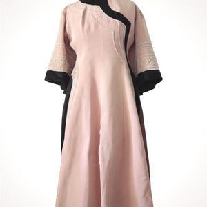 1930s French Opera Costume Dress Pink Silk Black Grosgrain Henri Lebrun Chinese Style Theatre