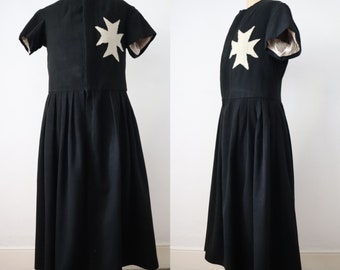 1910s Crusades Dress French Opera Costume Black Wool Maltese Cross Antique Theatre