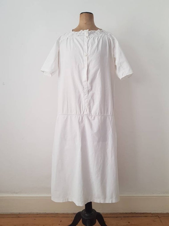 1910s French White Cotton Embroidered Dress Antiqu