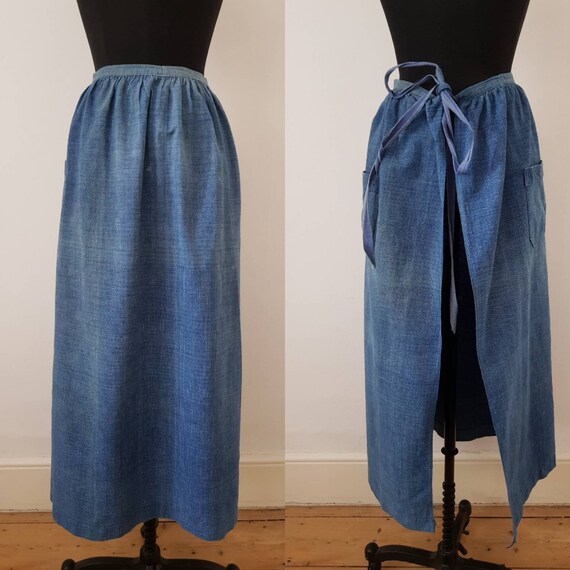 1930s French Denim Apron Long Sunfade Workwear