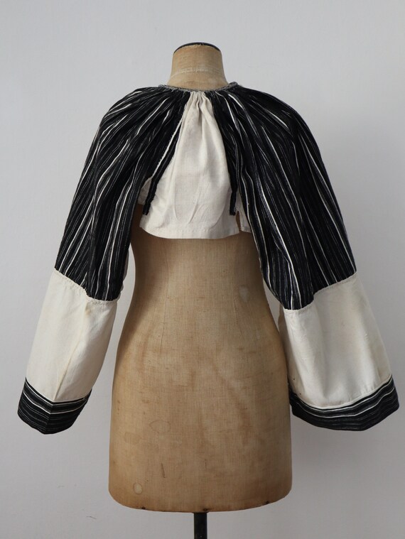 1930s Folk Blouse Black Woven Stripe Natural line… - image 8