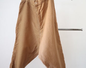 Antique French Breeches Theatre Costume Paris Raw Hem Tan Brown Wool Cropped Pants