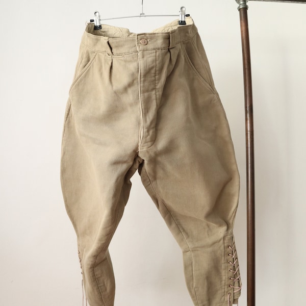 1940er Jahre französische Arbeitskleidung Breeches Stein geschnürt Hose Stoffhose