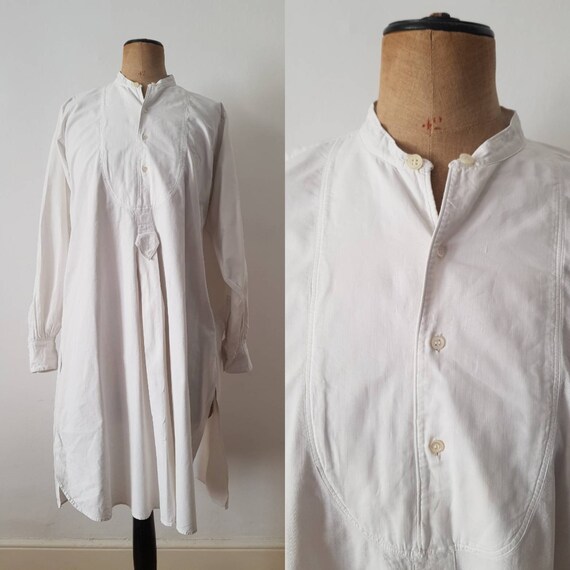Early 1900s French Antique White cotton shirt long