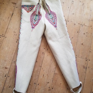Slovakian wool folk trousers embroidered rainbow colourful Traditional Eastern European