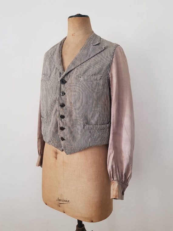 French 1920s -30s Waistcoat Jacket Stripe Workwear