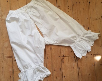 Antique French Bloomers white cotton monogram broderie anglaise trim early 1900s