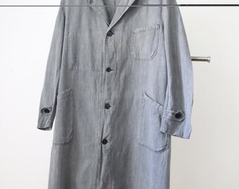 1940s French Grey Duster Jacket Le Rhin Workwear Chore Salt Pepper