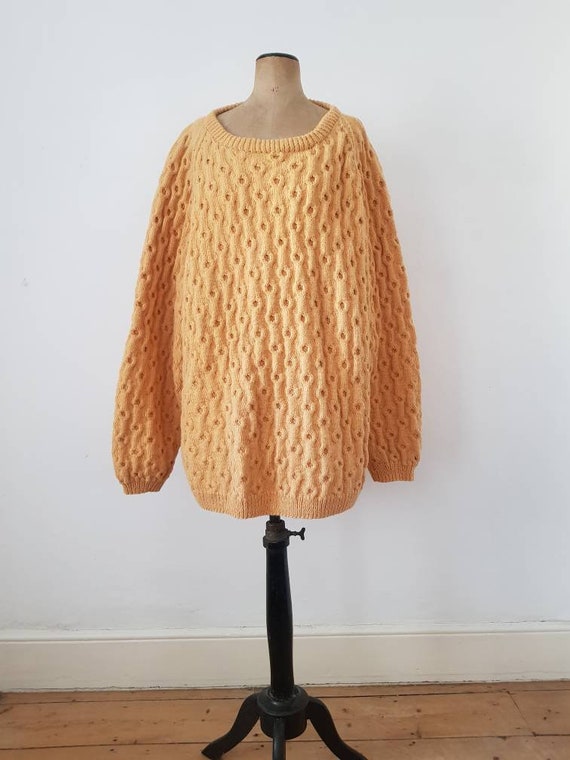 Pumpkin Hand Knit Jumper Sweater Textured Orange