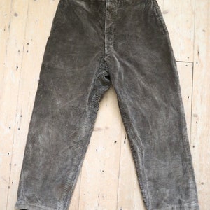 1940s French Corduroy Work Trousers: High Waist Cinch Back