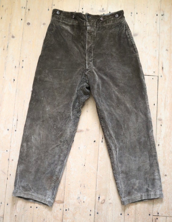 1940s French Brown Corduroy Workwear Trousers Chore Pants