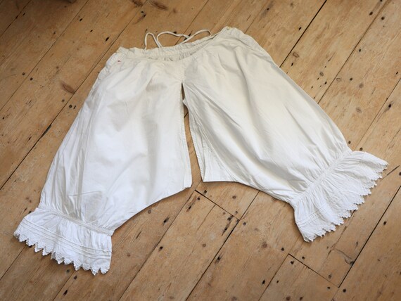 Antique French Bloomers white cotton embroidery p… - image 7