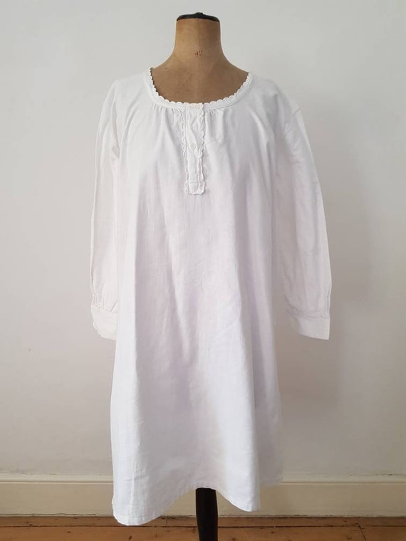 Antique French White Cotton Nightgown Shirt